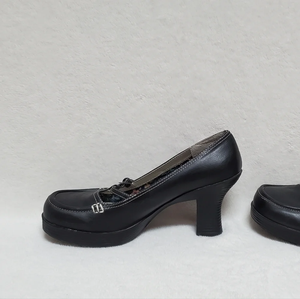 VINTAGE 90s Maurices Black Vegan Leather Platform Chunky Heel Maryjane Shoes 10